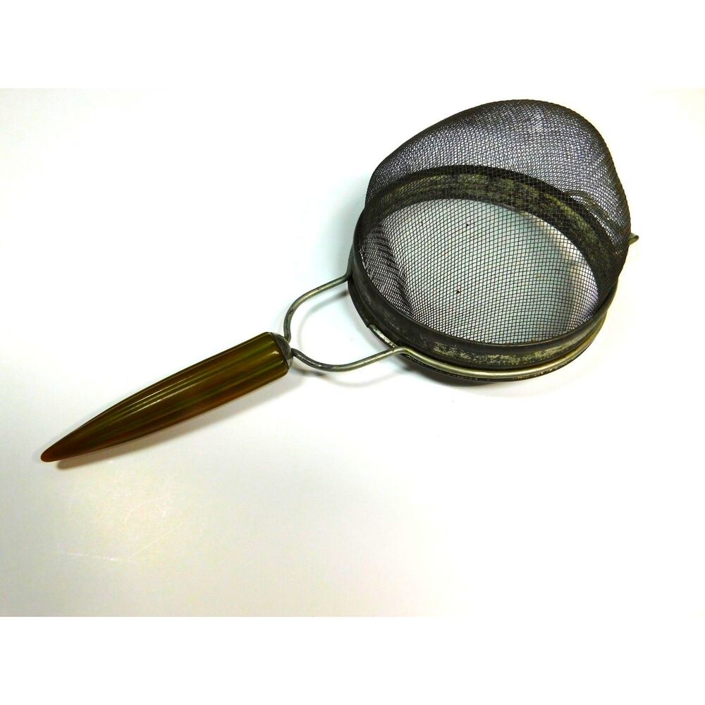 Vintage Bakelite Green Handle Strainer Metal Sifter 12 inch Large